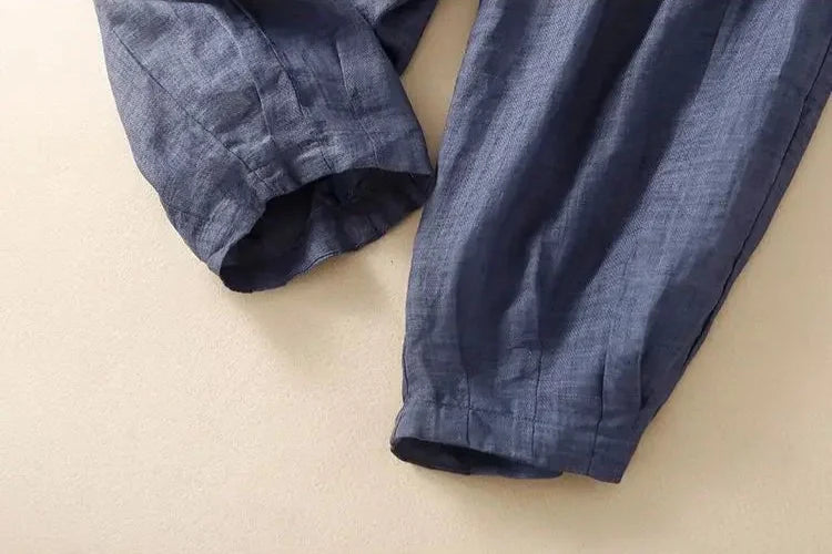 Linen Trousers in Soft Pink with High-Stretch Waist and Relaxed Tapered Fit