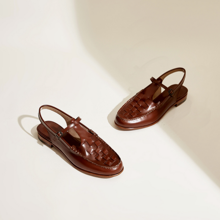 Leather Slingback Sandals with Woven Straps and Cushioned Footbed, Women's Palermo