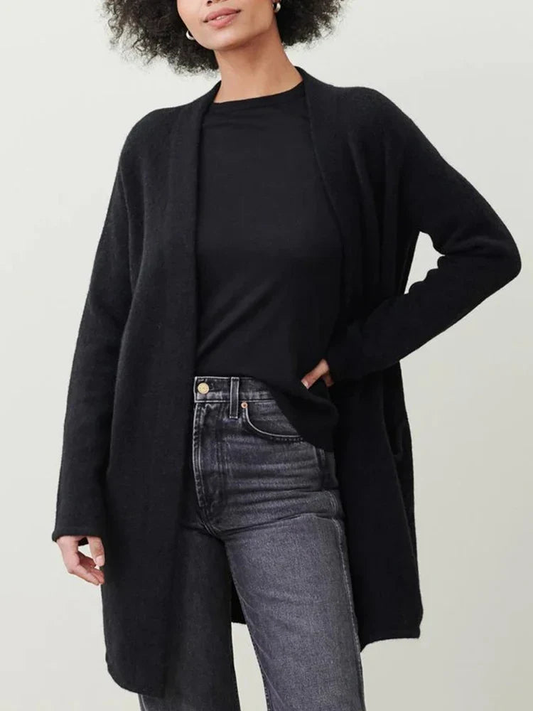 Cardigan in a Merino Wool Blend with Oversized Pockets and a Relaxed Open-Front Fit for Effortless Layering