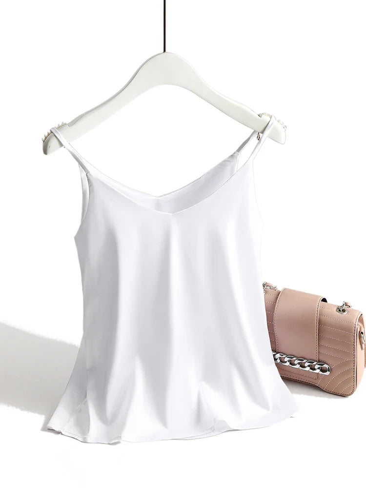 Silk Blend Camisole Top with Lustrous Satin Sheen, Relaxed Fit and Adjustable Straps