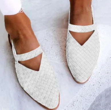Woven Slingback Flats with Pointed Toe, Adjustable Ankle Strap and Low-Profile Sole, Brown