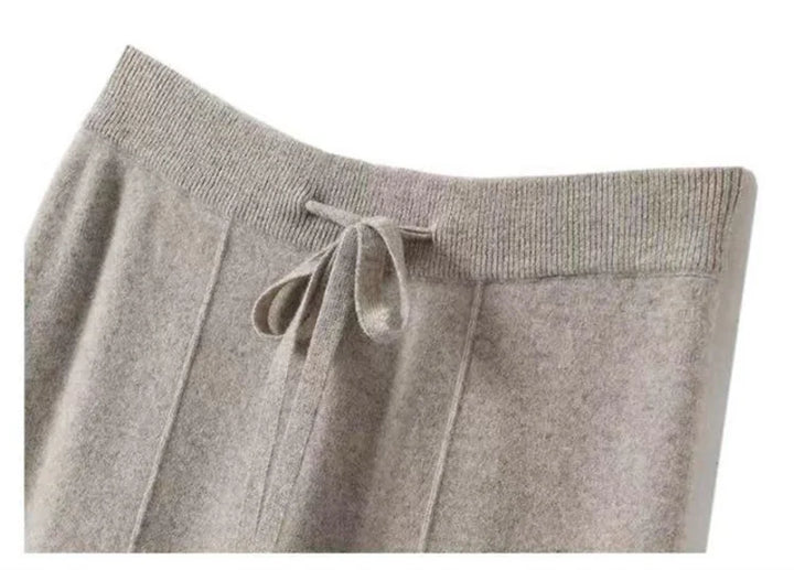 Wide-Leg Merino Wool Trousers with High-Waist Elastic Drawstring Waistband