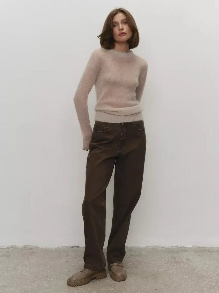 Crewneck Sweater in Soft Nylon-Cotton Knit with a Streamlined, Flattering Fit