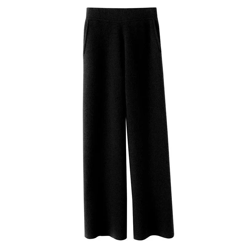 Sweatpants, High-Waist Wide-Leg Style in Soft Cashmere Blend Fabric with Elastic Waist