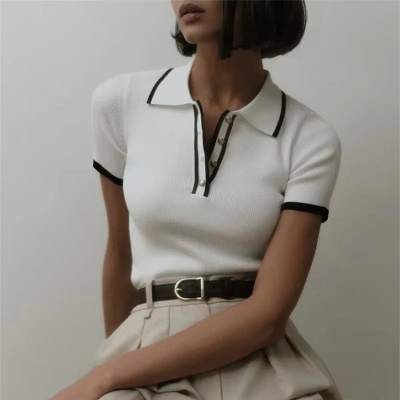 Cotton Polo Shirt with Contrast Trim, Slim Fit and Structured Collar in White