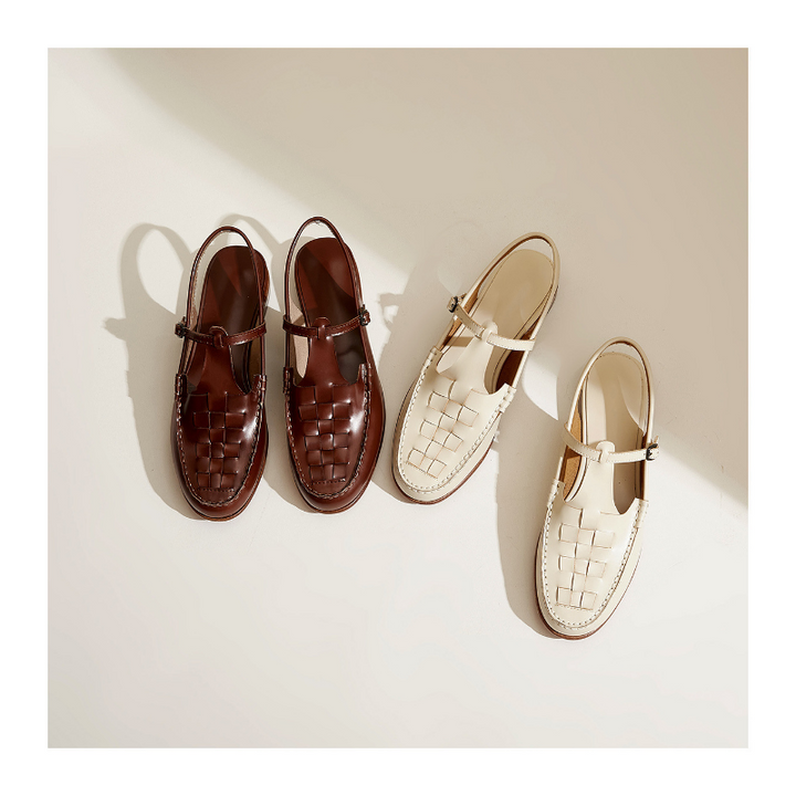 Leather Slingback Sandals with Woven Straps and Cushioned Footbed, Women's Palermo