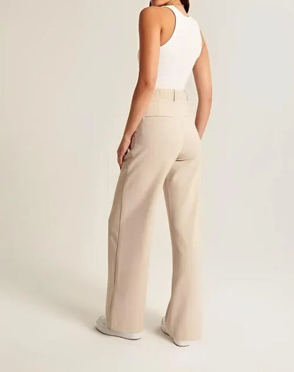 Wide-Leg Trousers with High-Waisted Tailored Fit, Cotton Blend Fabric, and Deep Pockets