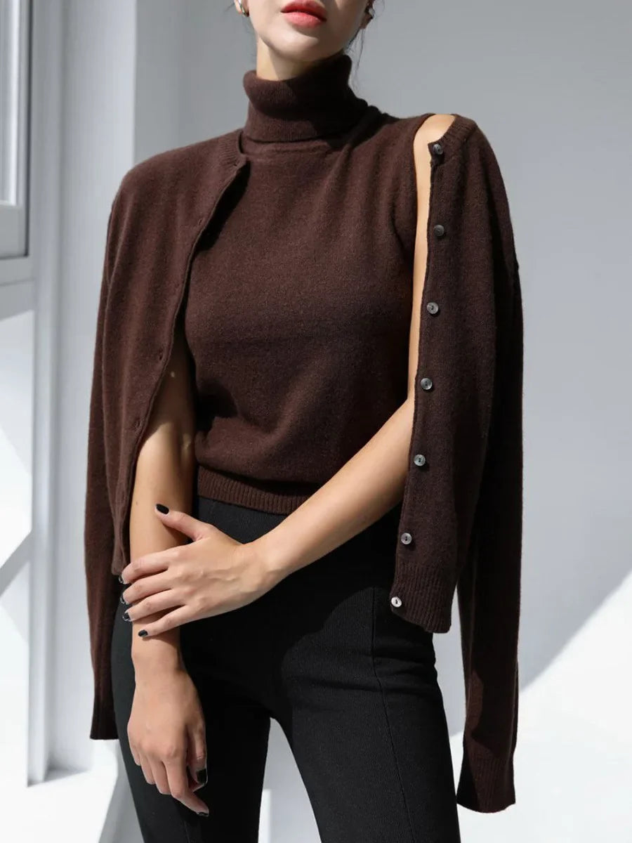 High-Neck Sweater Vest in Soft Wool-Cashmere Blend, Sleeveless Sculpted Fit with Structured Tall Neckline