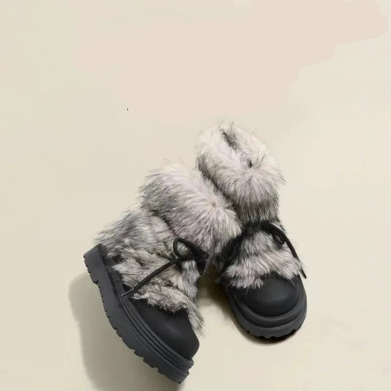 Faux Fur Snow Boots with Platform Sole and Insulated Lace-Up, Women's Aspen
