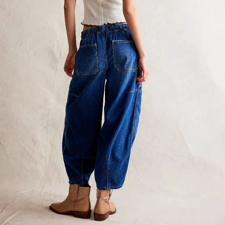Relaxed Fit Denim Jeans with Soft Cotton Blend Fabric, Ankle-Length Cut and Easy Pull-On Style