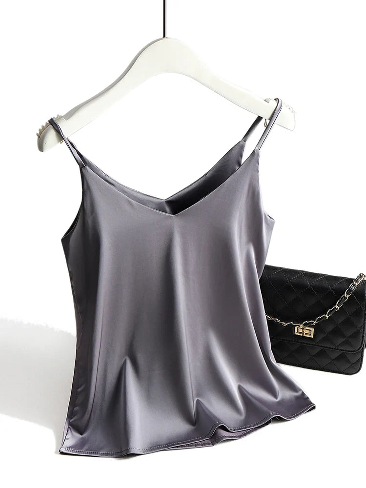 Silk Blend Camisole Top with Lustrous Satin Sheen, Relaxed Fit and Adjustable Straps