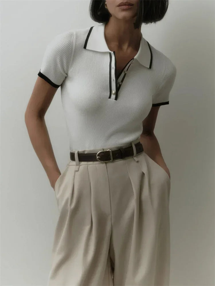 Cotton Polo Shirt with Contrast Trim, Slim Fit and Structured Collar in White