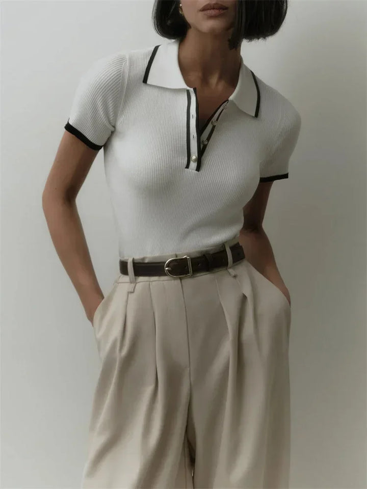 Cotton Polo Shirt with Contrast Trim, Slim Fit and Structured Collar in White