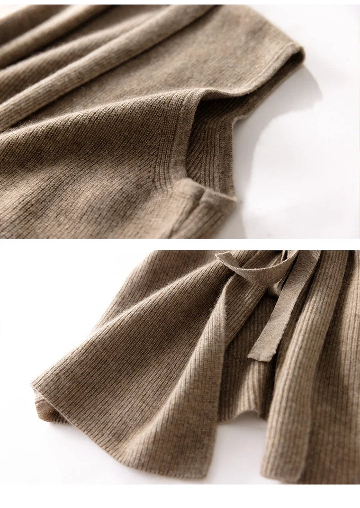 Merino Wool and Cashmere Blend Knit Vest with Adjustable Waist Tie and Slim Fit