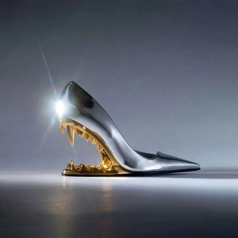 Pointed-Toe Stiletto Pumps in Metallic Gold Finish with Sculpted High Heel for Standout Style