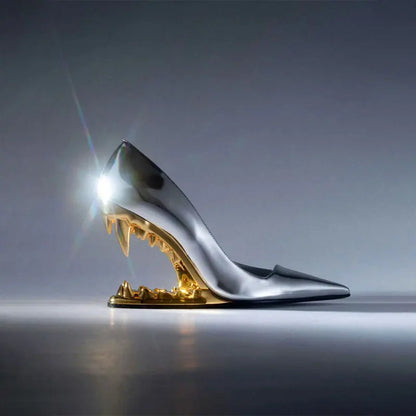 Pointed-Toe Stiletto Pumps in Metallic Gold Finish with Sculpted High Heel for Standout Style