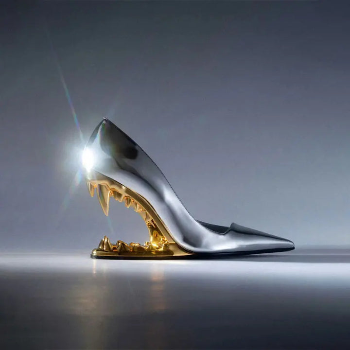 Pointed-Toe Stiletto Pumps in Metallic Gold Finish with Sculpted High Heel for Standout Style