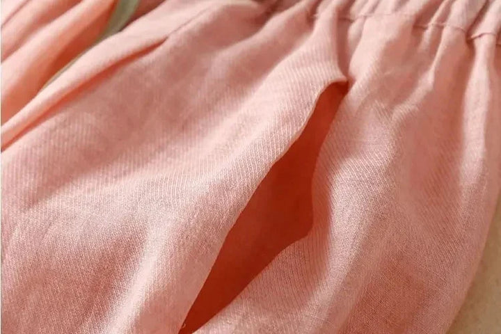Linen Trousers in Soft Pink with High-Stretch Waist and Relaxed Tapered Fit