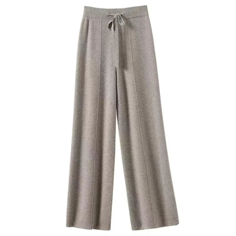 Wide-Leg Merino Wool Trousers with High-Waist Elastic Drawstring Waistband