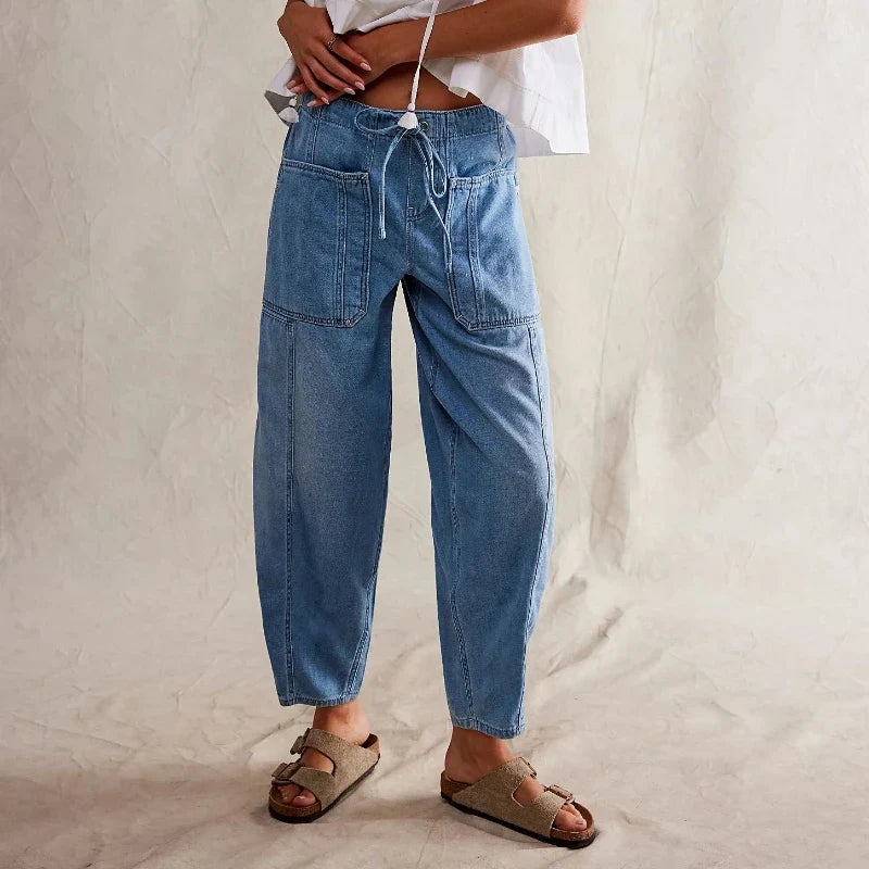 Relaxed Fit Denim Jeans with Soft Cotton Blend Fabric, Ankle-Length Cut and Easy Pull-On Style