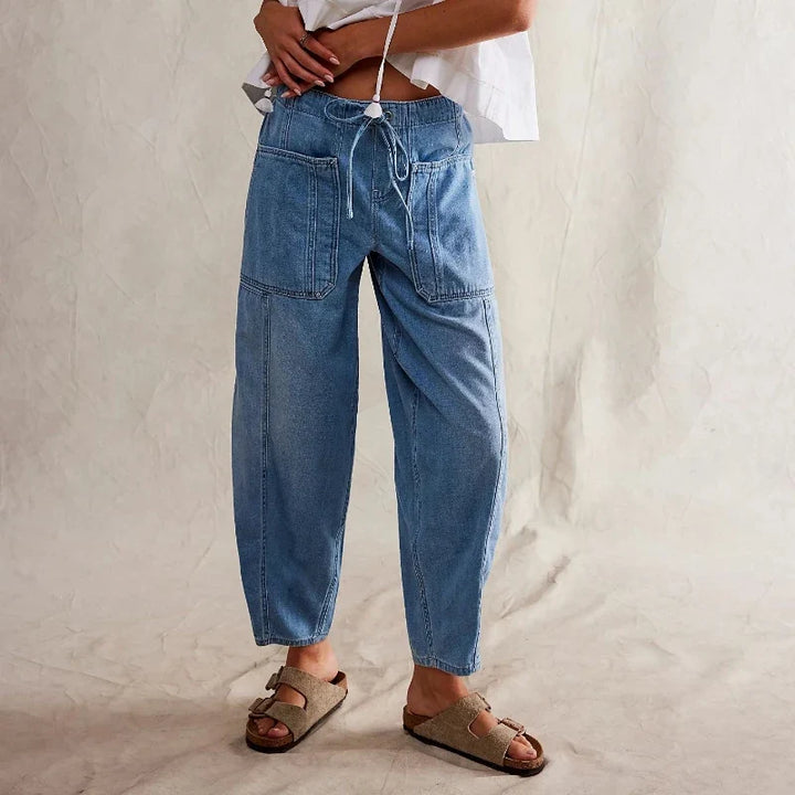 Relaxed Fit Denim Jeans with Soft Cotton Blend Fabric, Ankle-Length Cut and Easy Pull-On Style