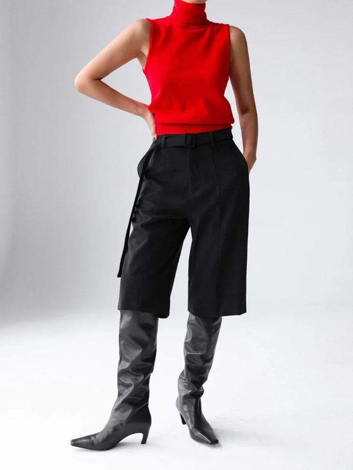High-Neck Sweater Vest in Soft Wool-Cashmere Blend, Sleeveless Sculpted Fit with Structured Tall Neckline