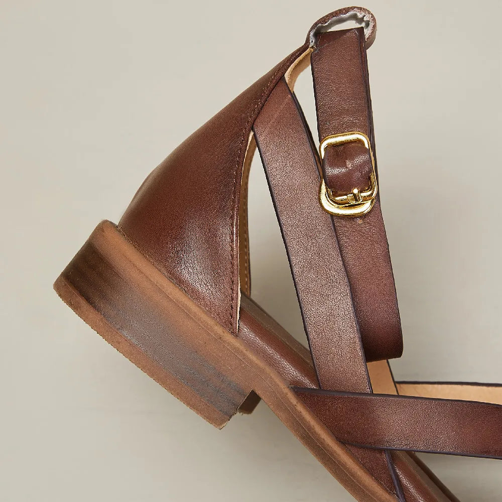 Leather Ankle-Strap Sandals with Cushioned Supportive Insoles and Secure Buckle Closure, Brown