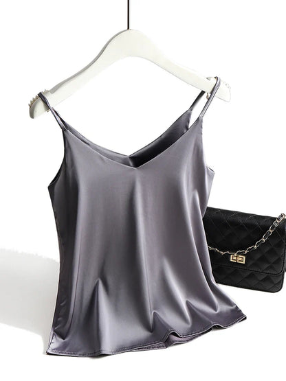 Silk Blend Camisole Top with Lustrous Satin Sheen, Relaxed Fit and Adjustable Straps