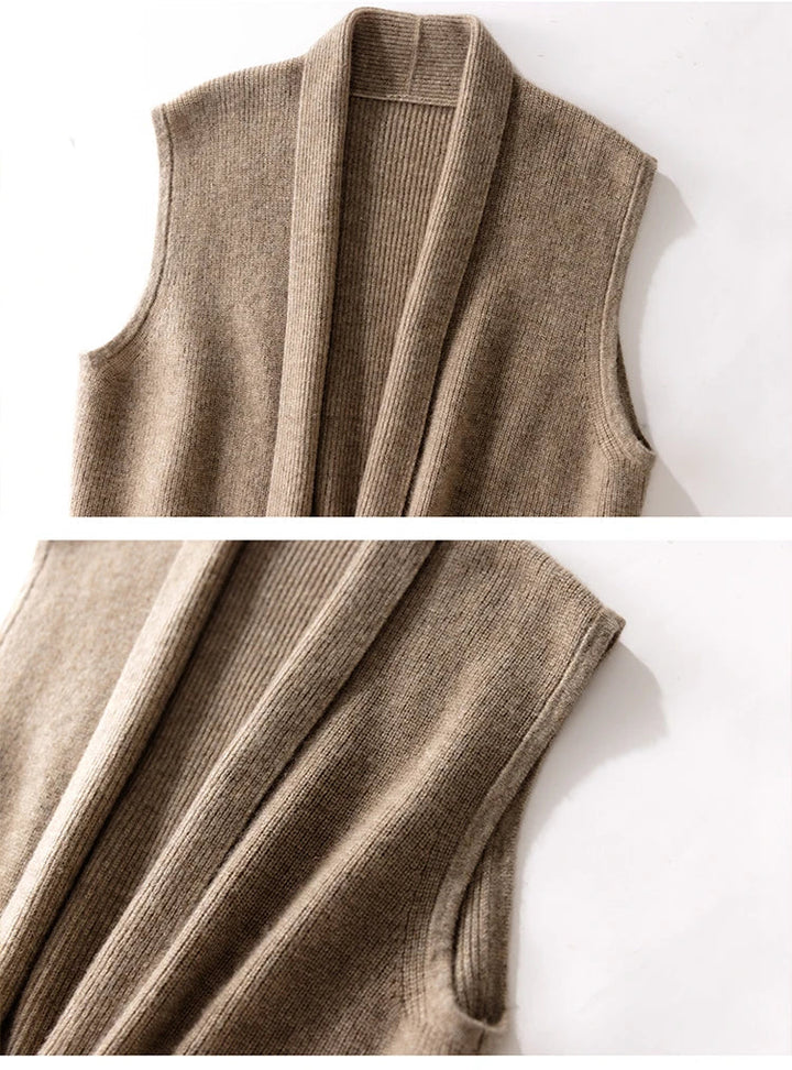 Merino Wool and Cashmere Blend Knit Vest with Adjustable Waist Tie and Slim Fit