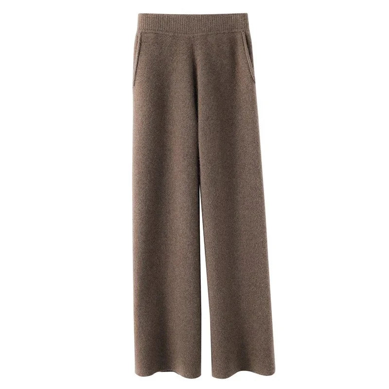 Sweatpants, High-Waist Wide-Leg Style in Soft Cashmere Blend Fabric with Elastic Waist