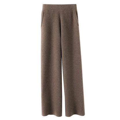 Sweatpants, High-Waist Wide-Leg Style in Soft Cashmere Blend Fabric with Elastic Waist