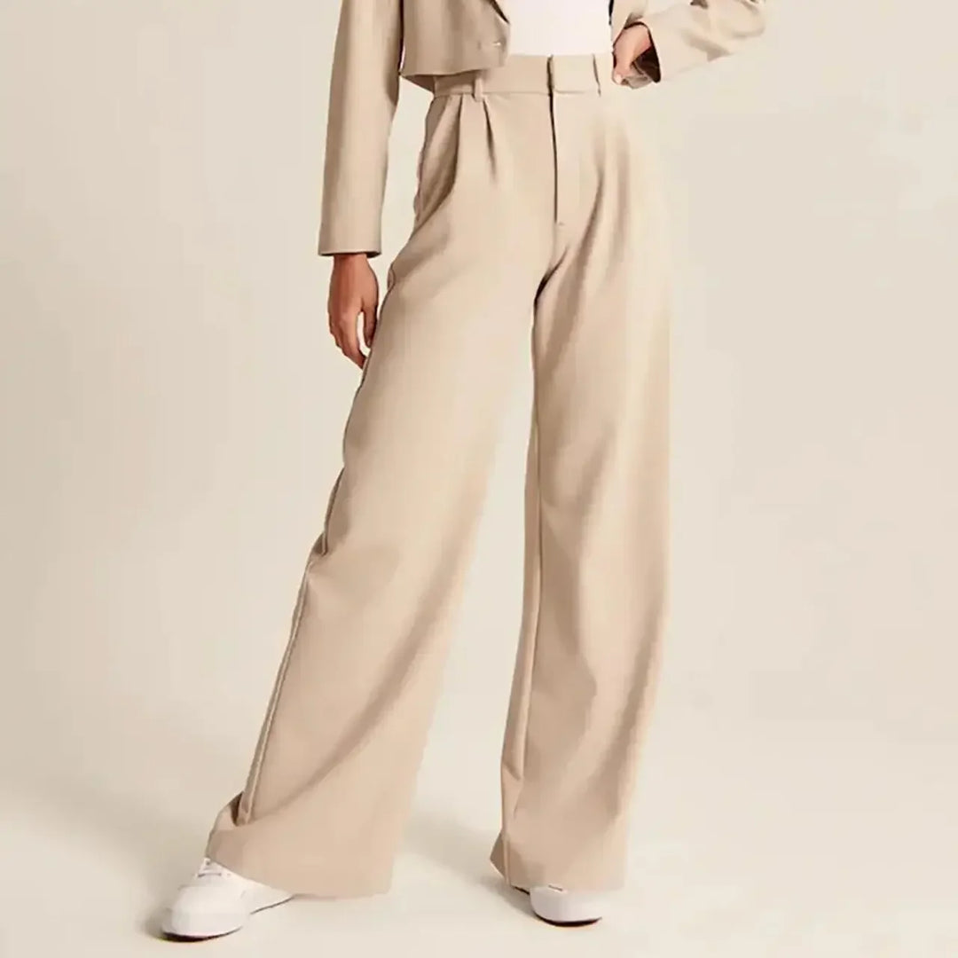 Wide-Leg Trousers with High-Waisted Tailored Fit, Cotton Blend Fabric, and Deep Pockets
