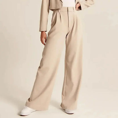 Wide-Leg Trousers with High-Waisted Tailored Fit, Cotton Blend Fabric, and Deep Pockets
