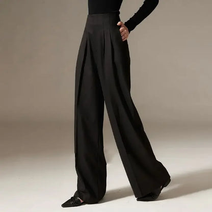 Wide Leg Draped Pants in Soft 100% Cotton with High-Waisted Elastic Fit and Tailored Silhouette