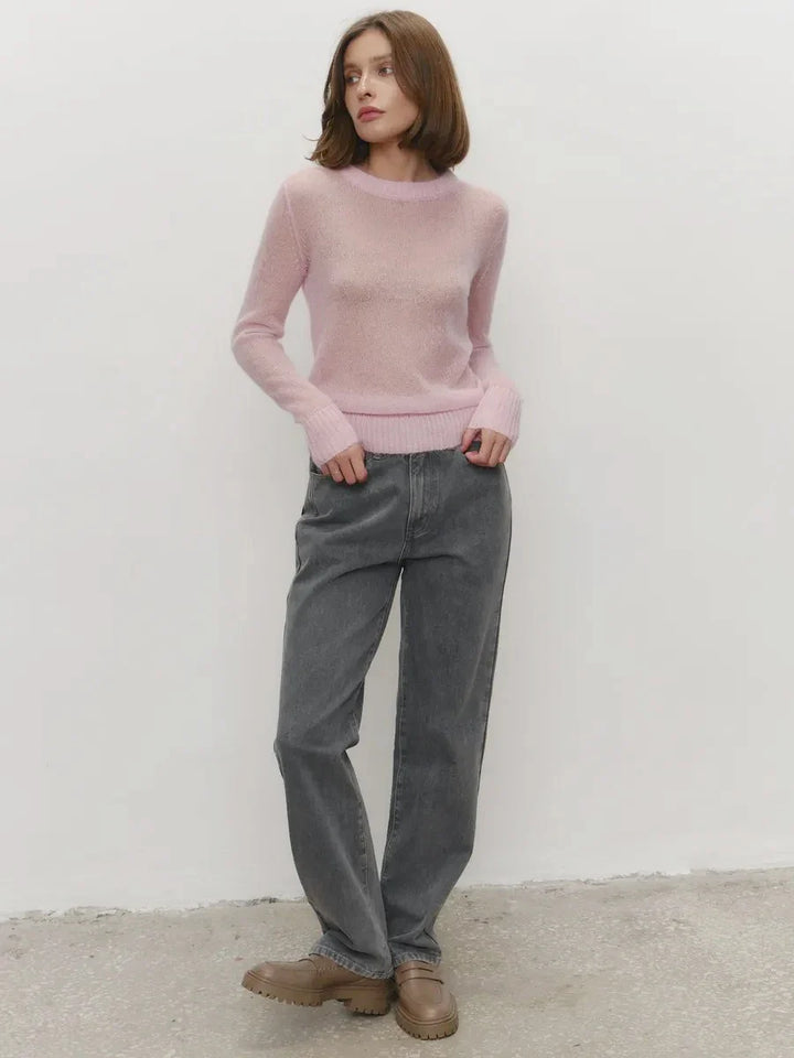 Crewneck Sweater in Soft Nylon-Cotton Knit with a Streamlined, Flattering Fit