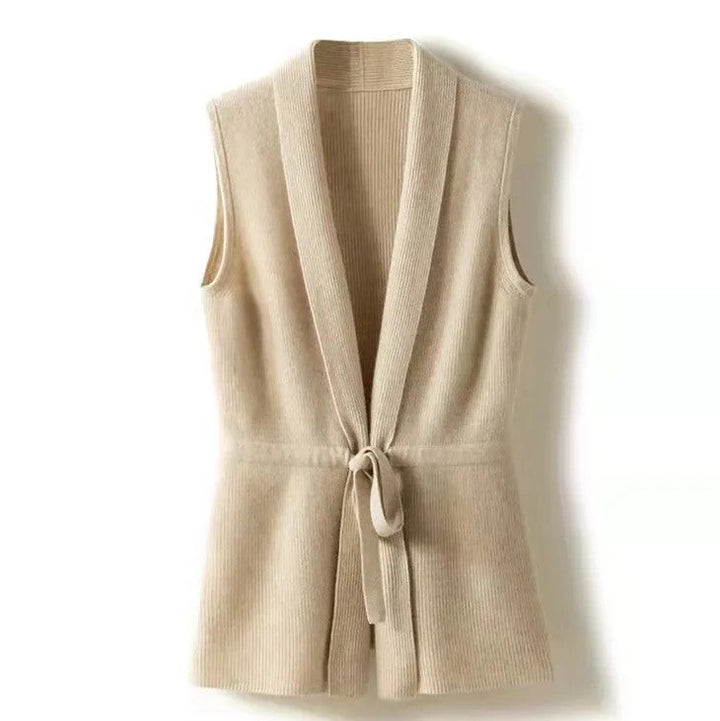 Merino Wool and Cashmere Blend Knit Vest with Adjustable Waist Tie and Slim Fit