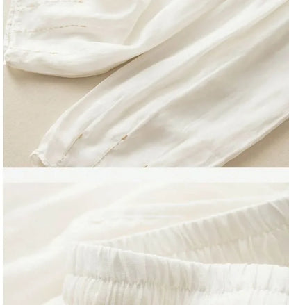 Linen Pants with Elastic Drawstring Waist and Billowed Leg Silhouette in Khaki Cotton-Linen Blend