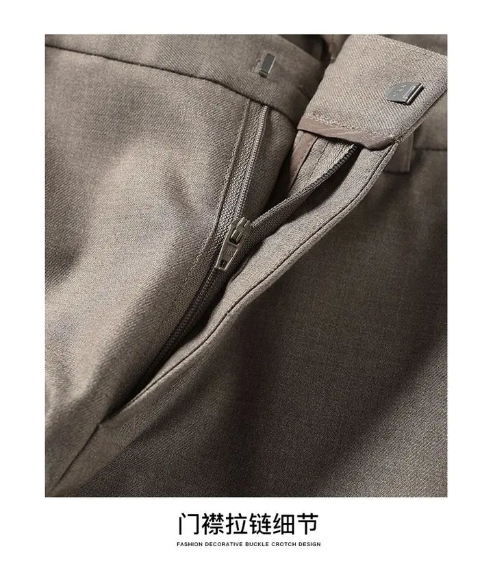High-Waist Trousers with Elastic Waistband, Ankle-Length Slim Tailored Fit in Gray