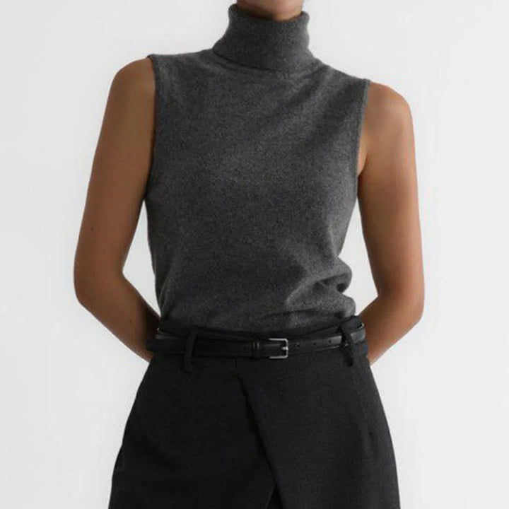 High-Neck Sweater Vest in Soft Wool-Cashmere Blend, Sleeveless Sculpted Fit with Structured Tall Neckline