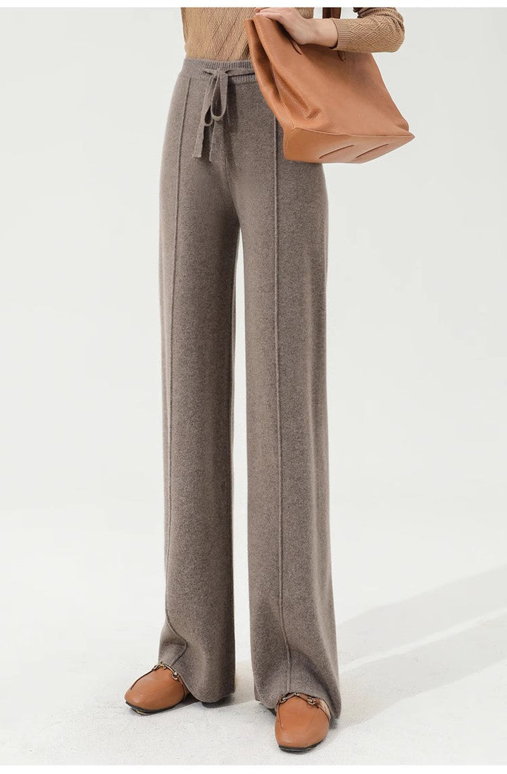 Wide-Leg Merino Wool Trousers with High-Waist Elastic Drawstring Waistband
