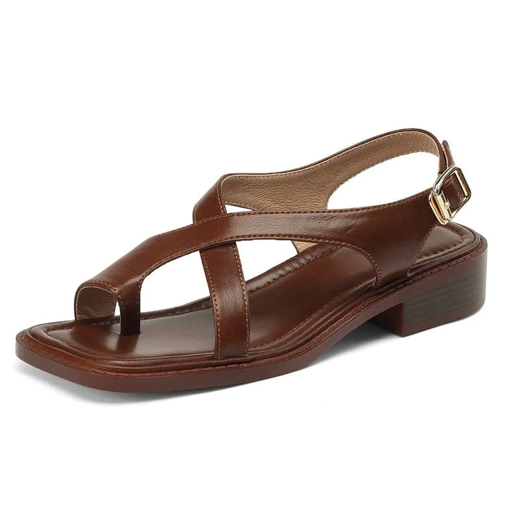 Leather Cross-Strap Sandals with Cushioned Footbed and Low Heel, Women's