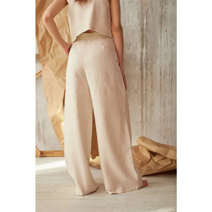 Wide-Leg Pant in 100% Cotton with Hidden Elastic Waistband, Button-Fly Front, and Ankle-Length Cut