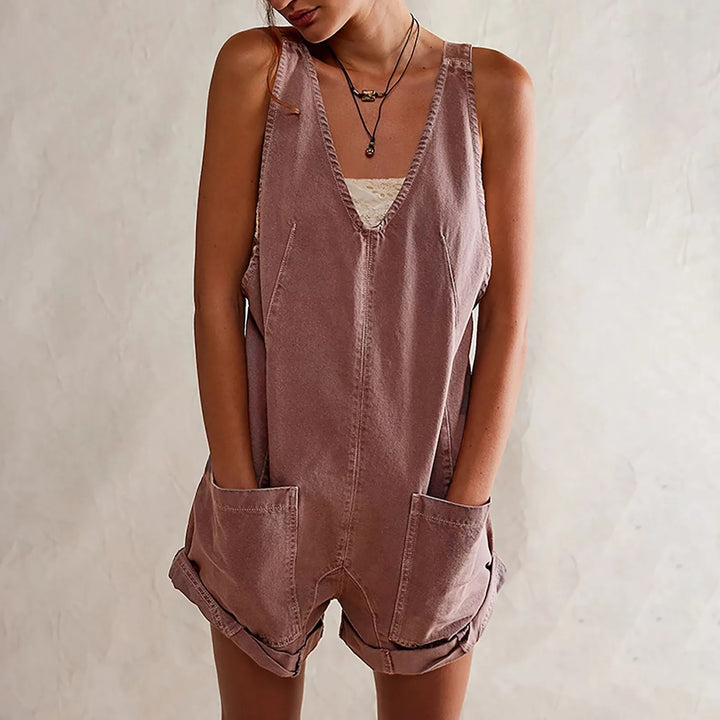 Denim Wide-Leg Jumpsuit with Relaxed Boho Fit and Breezy Flowy Silhouette
