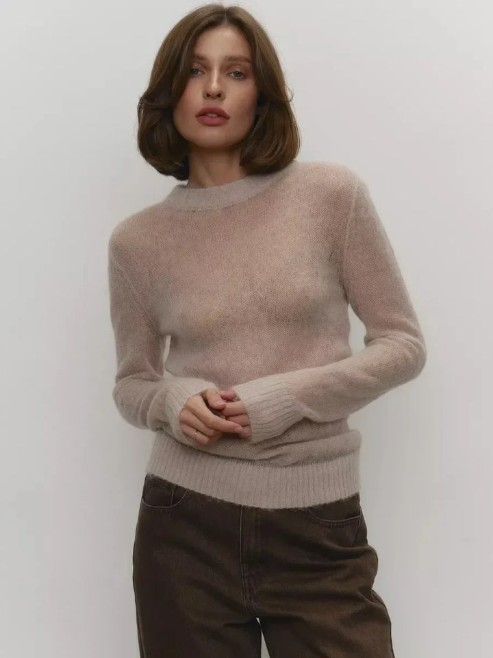 Crewneck Sweater in Soft Nylon-Cotton Knit with a Streamlined, Flattering Fit