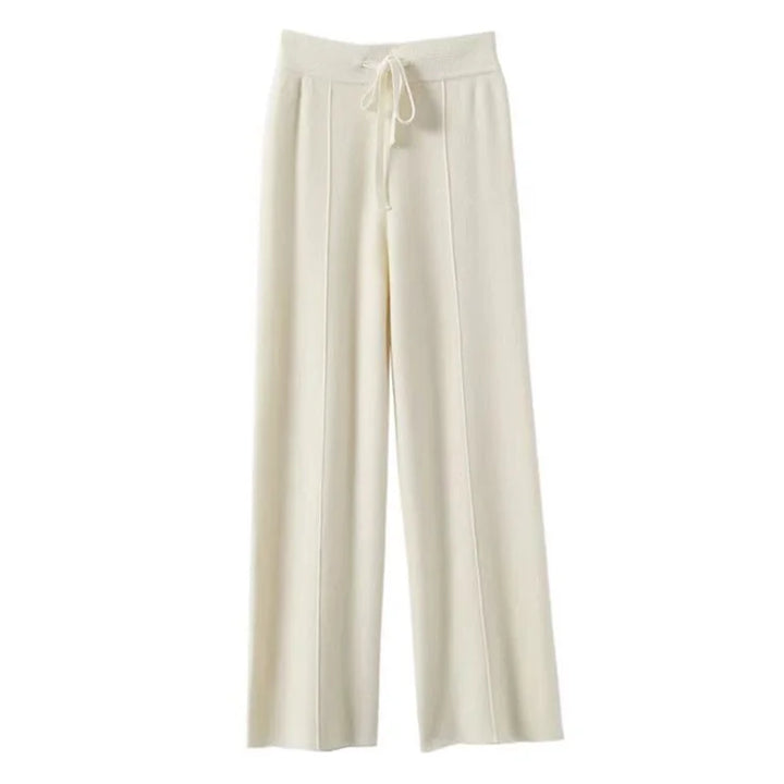 Wide-Leg Merino Wool Trousers with High-Waist Elastic Drawstring Waistband