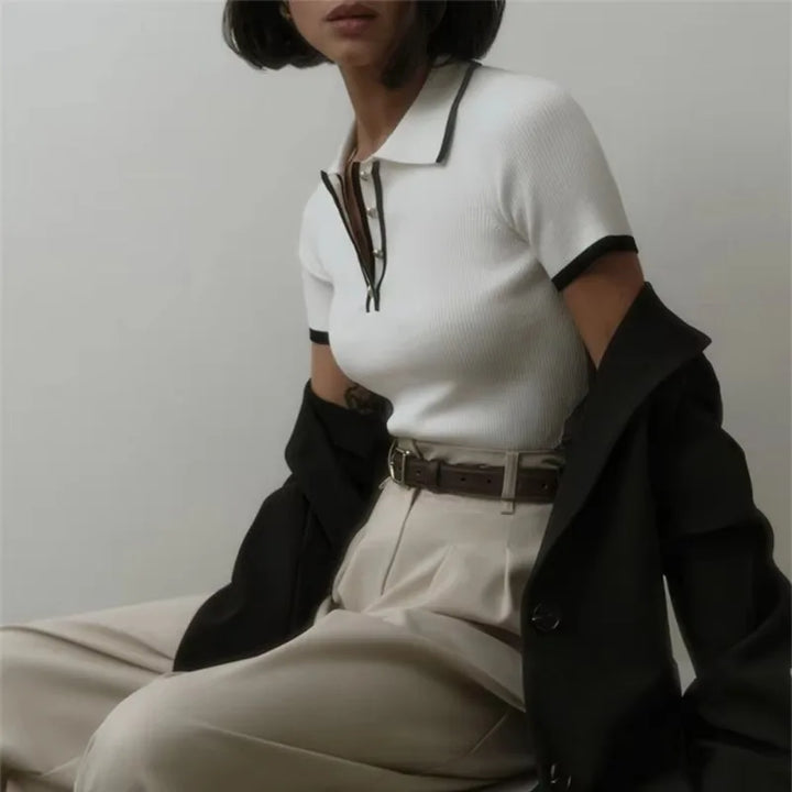 Cotton Polo Shirt with Contrast Trim, Slim Fit and Structured Collar in White