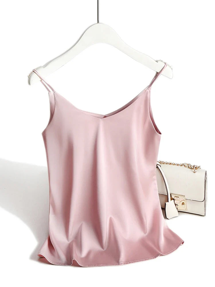 Silk Blend Camisole Top with Lustrous Satin Sheen, Relaxed Fit and Adjustable Straps