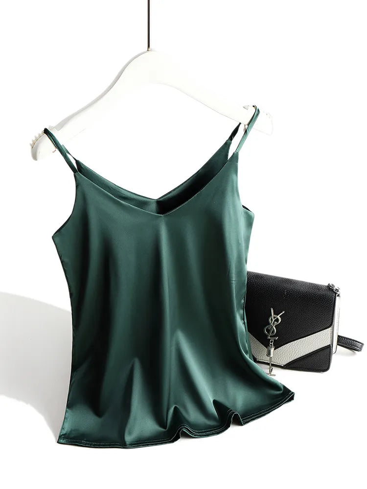 Silk Blend Camisole Top with Lustrous Satin Sheen, Relaxed Fit and Adjustable Straps