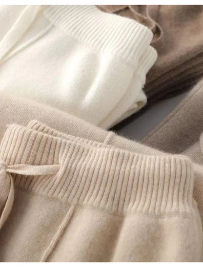 Wide-Leg Merino Wool Trousers with High-Waist Elastic Drawstring Waistband