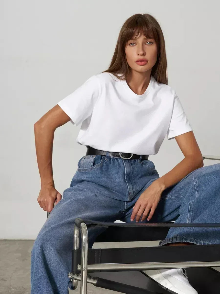100% Cotton Crew Neck T-Shirt, Relaxed Fit Short Sleeve Tee for Everyday Layering in Black